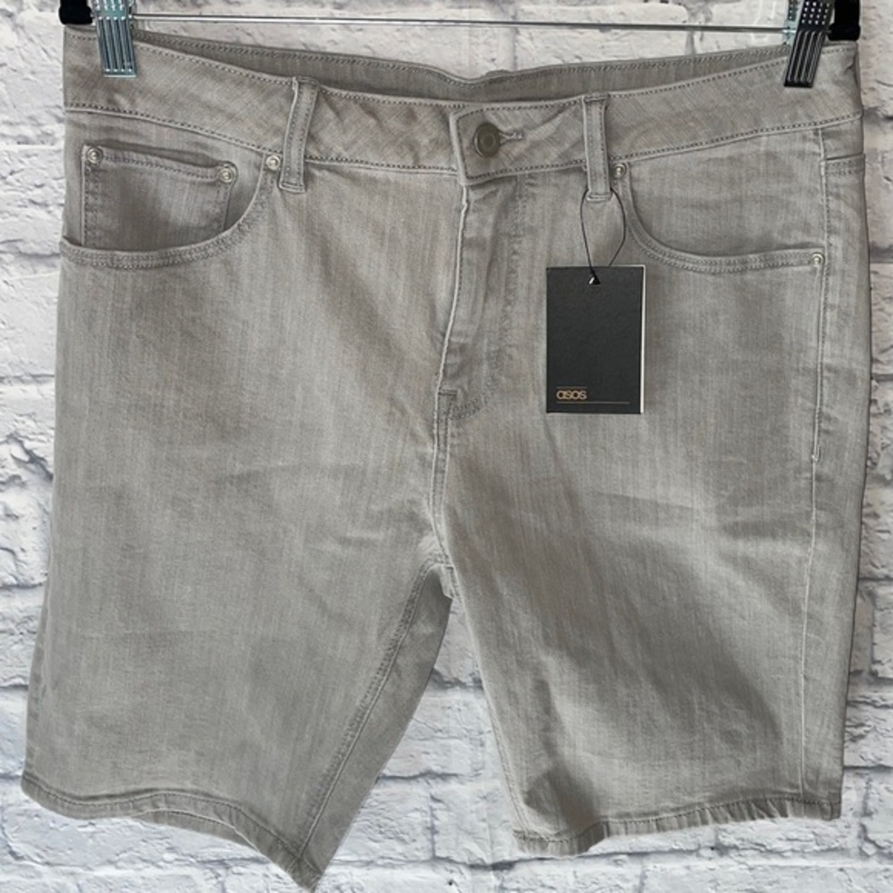 ASOS Mens Stretch Gray Casual Denim Bermuda Jean Shorts - Picture 3 of 9